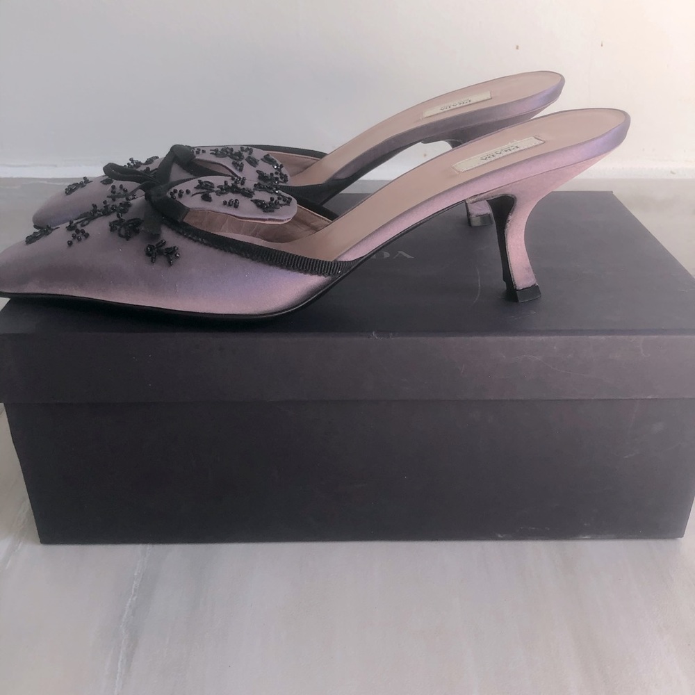 Prada Black Lilac Mules